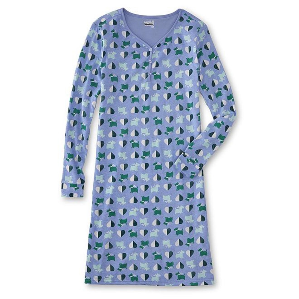 🧋 BASIC EDITIONS Super Cute Dog Heart Blue Nightgown NWT XL